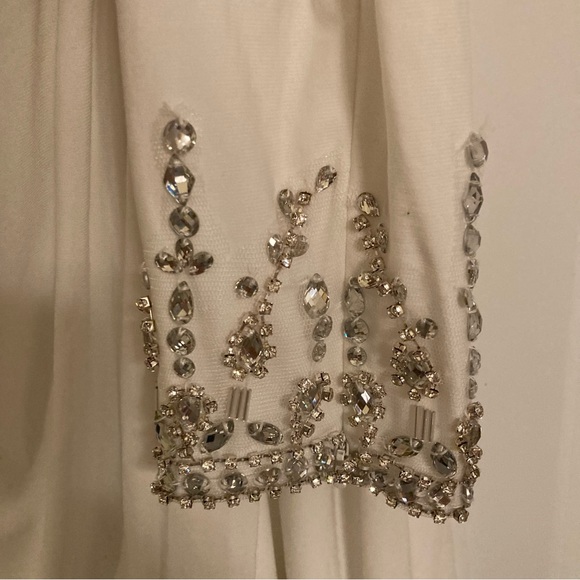 Mac Duggal One Shoulder Off the Shoulder Ivory White Gown Long Sleeves w/ Train - Picture 6 of 11